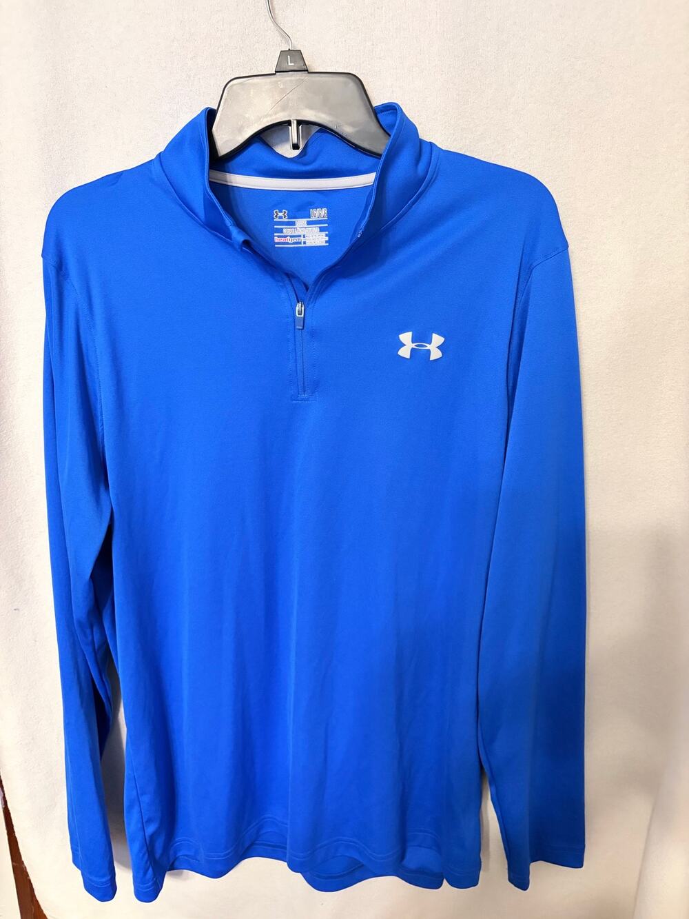 Under Armour HeatGear Men's Large Blue 1/4 Zip Long Sleeve Shirt Loose Fit